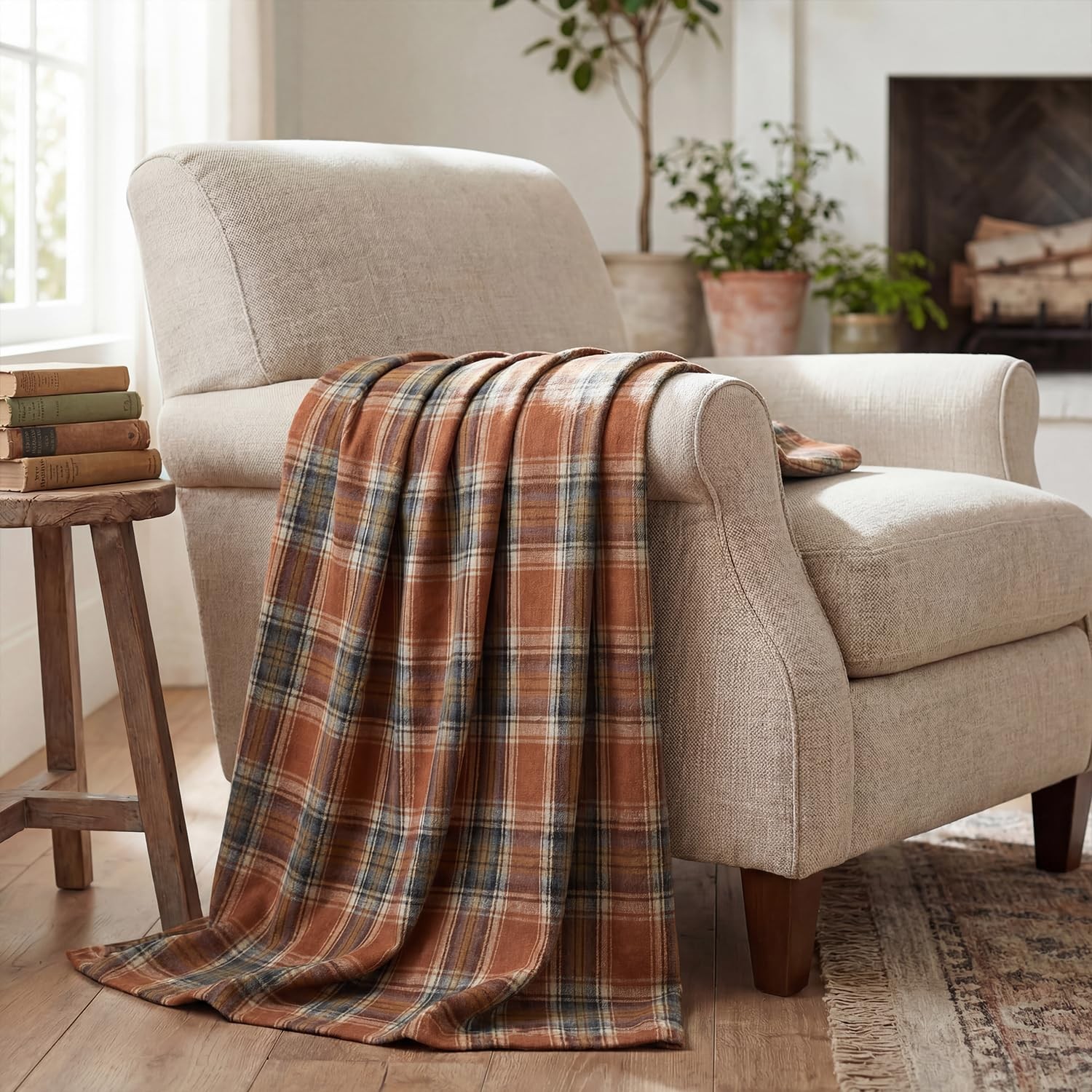Rust Farmhouse Plaid Fall Decorative Blanket Throw, Autumn Rustic Soft Lightw... gallery