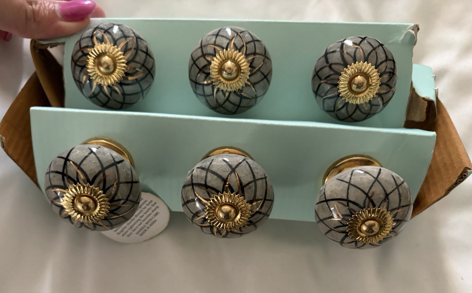 Casa Decor Drawer Knobs Handcrafted Ceramic Gray Gold New Set Of 6 gallery
