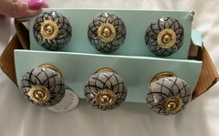 Casa Decor Drawer Knobs Handcrafted Ceramic Gray Gold New Set Of 6
