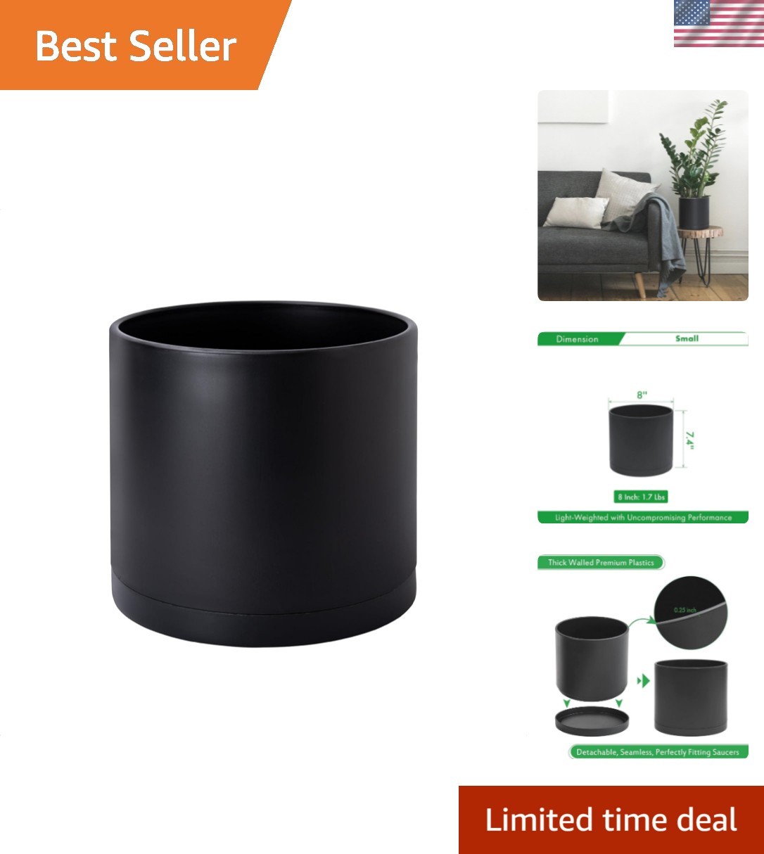 8 Inch Plastic Planter Pots for Plant Pot with Drainage Hole and Seamless Sau... gallery
