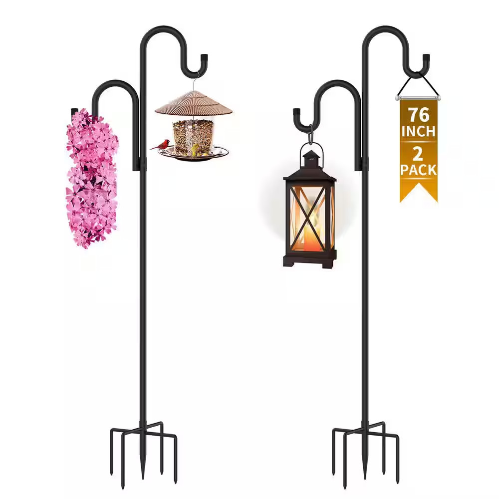 76 In. Steel Double Shepherds Hooks for Outdoor, Heavy Duty Garden Hook with 5-P gallery