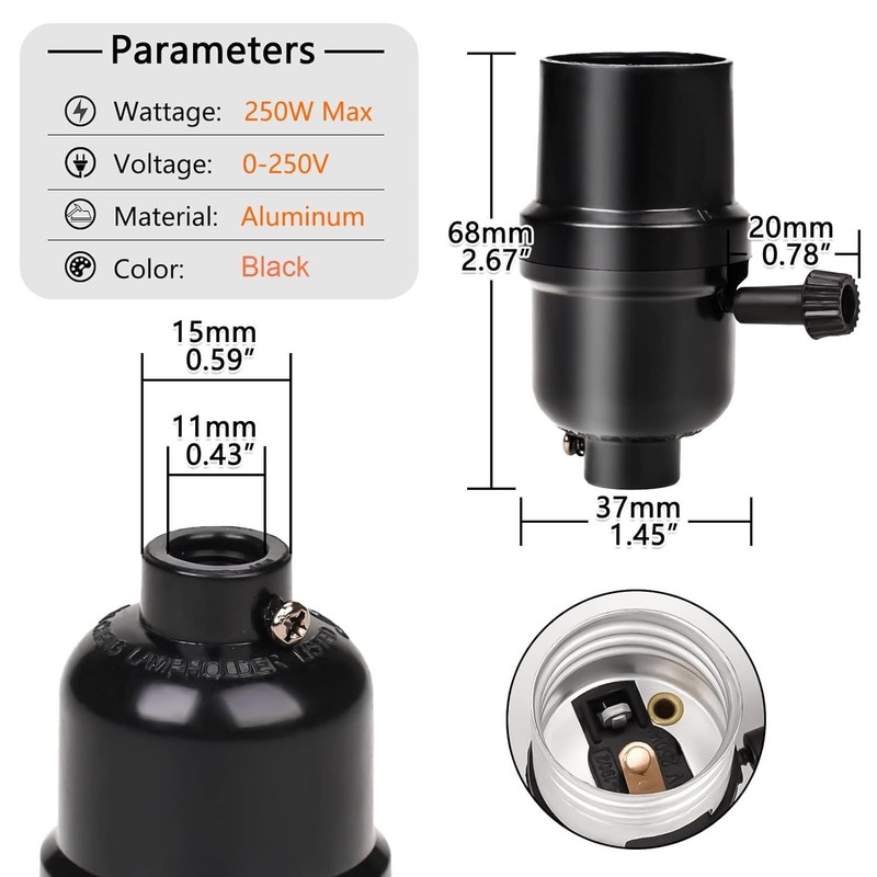 2 Pack 3-Way Lamp Socket Replacement E26 Base – UL Listed Turn Knob Low-Med gallery