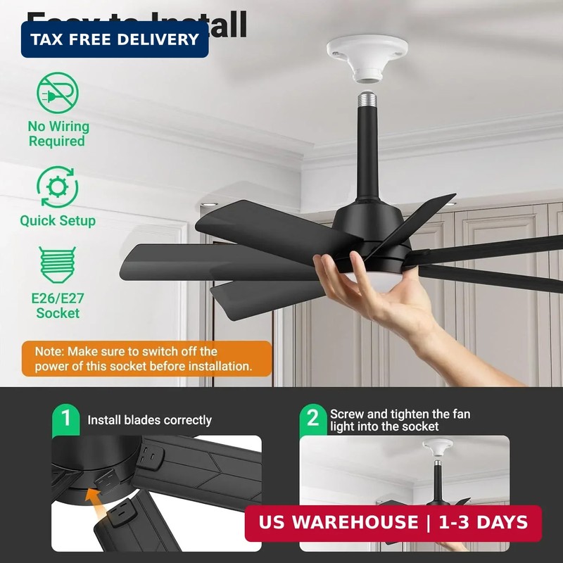 28in Socket Fan Light, 4000LM Ceiling Fans with Lights and Remote, 3000K-6500K 3 gallery