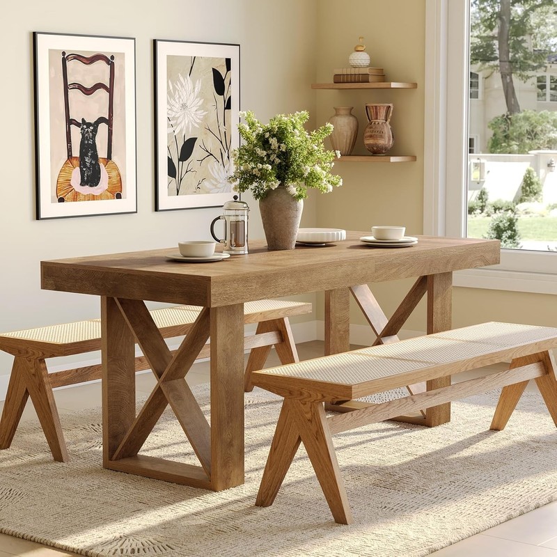 63-Inch Rectangle Dining Table for 4-6 People, Farmhouse Kitchen Dinner Table gallery