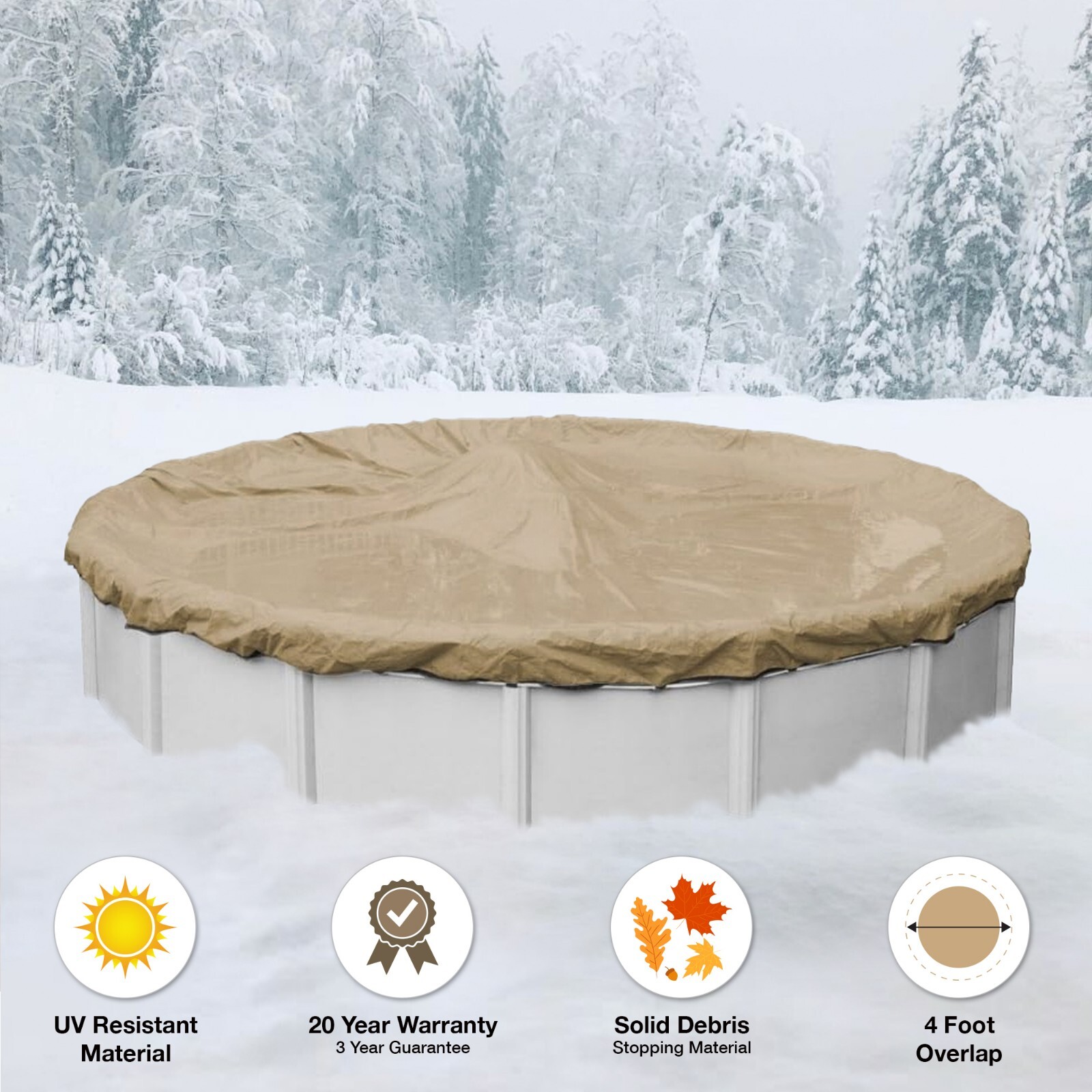 18' Round Above Ground HEAVIEST Tan Winter Swimming Pool Solid Cover 20 Yr gallery