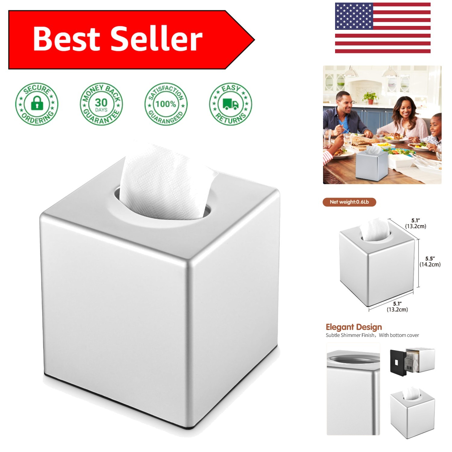 Elegant Silver Square Tissue Box Cover - Modern Home Accessory for All Rooms gallery