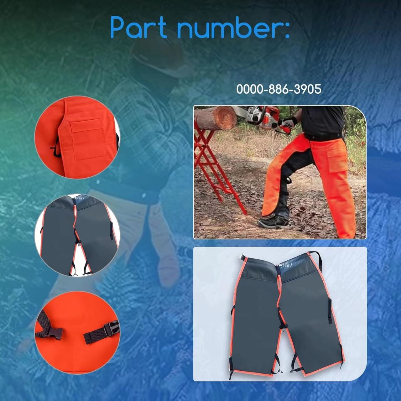 0000-886-3905 Chain Saw Protective Chaps-Orange Fits Men Waist 22-39" Adjustable gallery