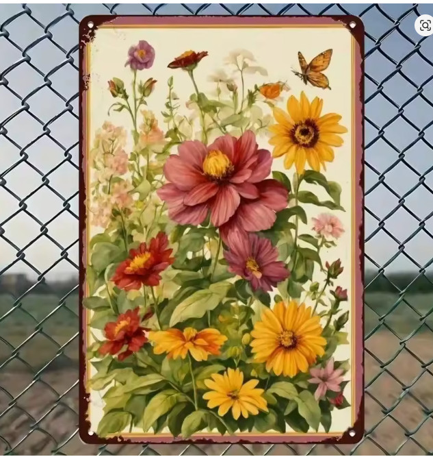 Retro Vintage Rustic Boho Wild Flowers Butterfly Wall Metal Sign 8x12 gallery