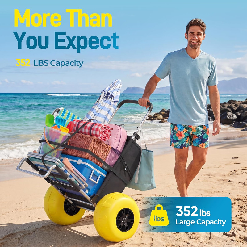 Heavy Duty Beach Wagon - 352 Lbs Capacity, All-Terrain, Quick Fold, Yellow gallery