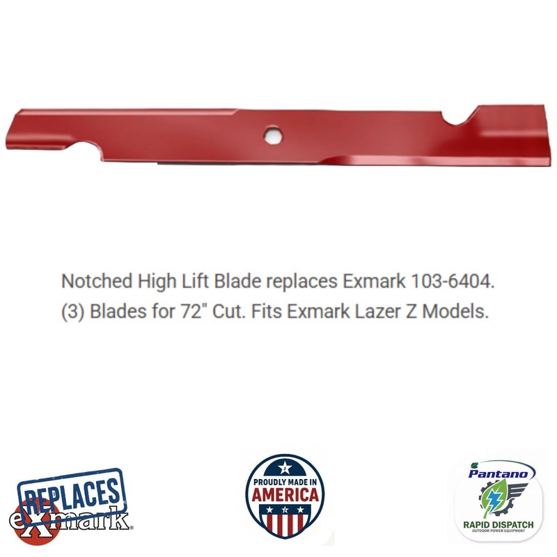 Notched High Lift Blade for Exmark Lazer Z 72" Deck | 15/16" Hole 103-6404-S 3PK gallery