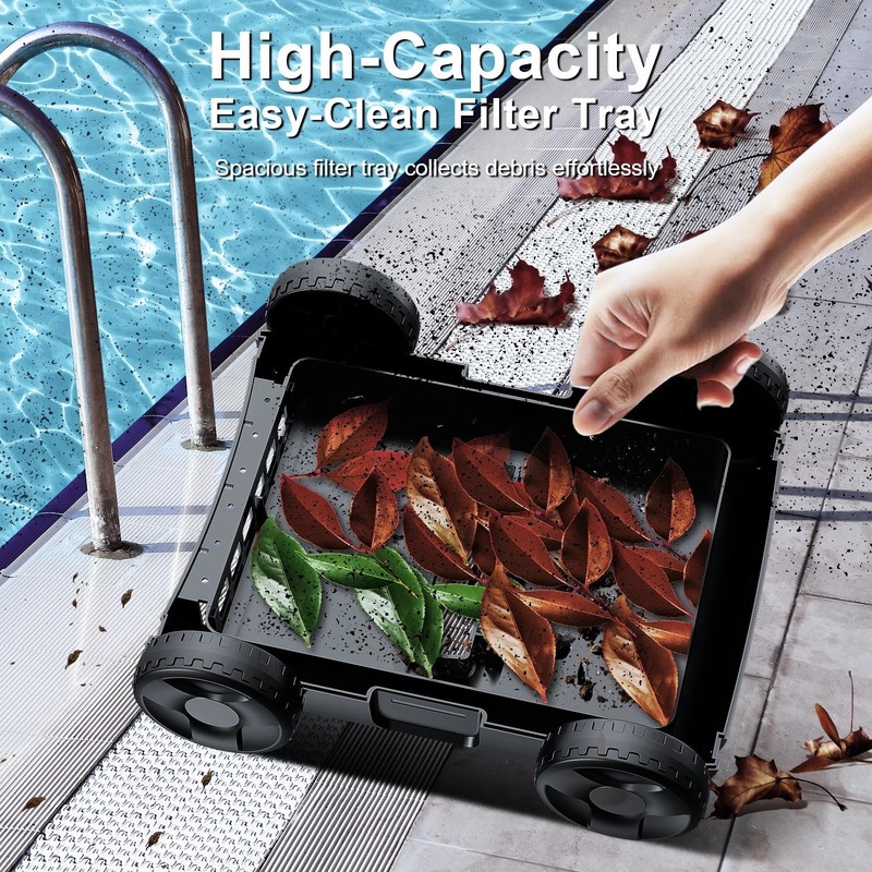 Automatic Pool Vacuum - 180 Min Runtime Robotic Pool Cleaner with Top Handle & F gallery