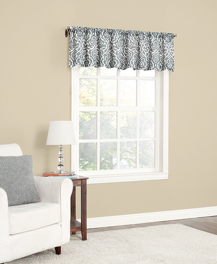 Modern Rich Grey & White Tailored Window Valance, Dimensions: 56" x 17" -NEW gallery