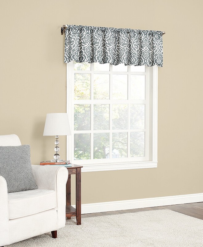 Modern Rich Grey & White Tailored Window Valance, Dimensions: 56" x 17" -NEW gallery