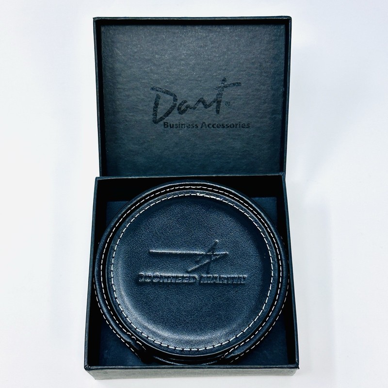 NIB New Black Leather Lockheed Martin Drink Coasters & Holder - PROVENANCE gallery