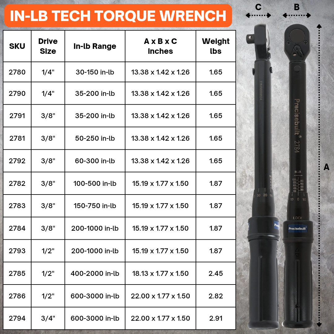 Precisebuilt 3/8" Drive 35-200 in-lb Click Tech Torque Wrench gallery
