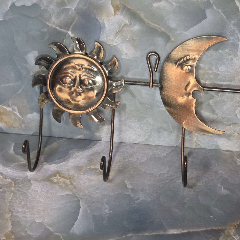 Celestial Wall Copper Color Hooks Sun Face Stars Moon Decor Astrology Whimsical gallery