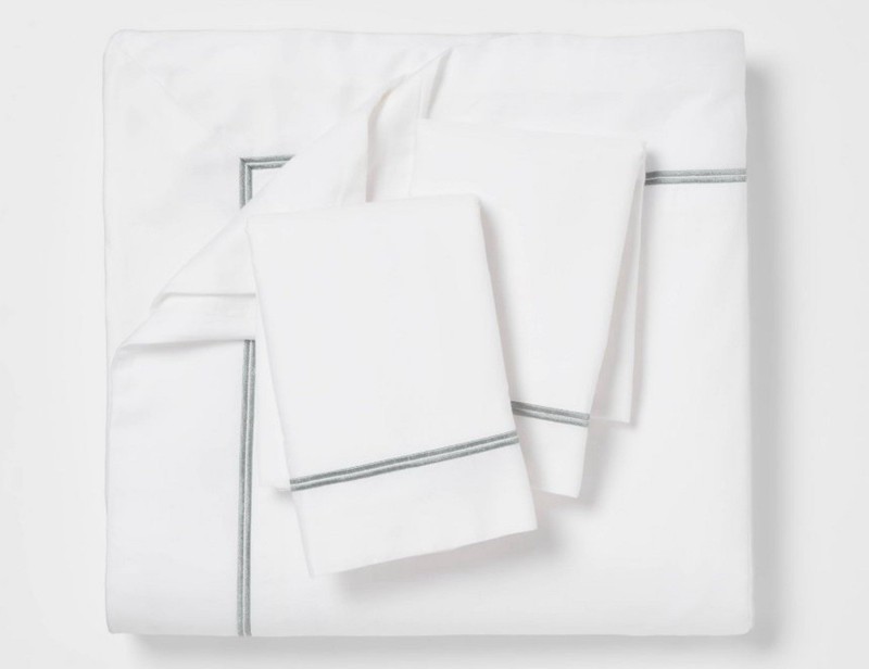 Threshold 3 Piece Full/Queen Embroidered Border Duvet Set( Light Teal Green ) gallery