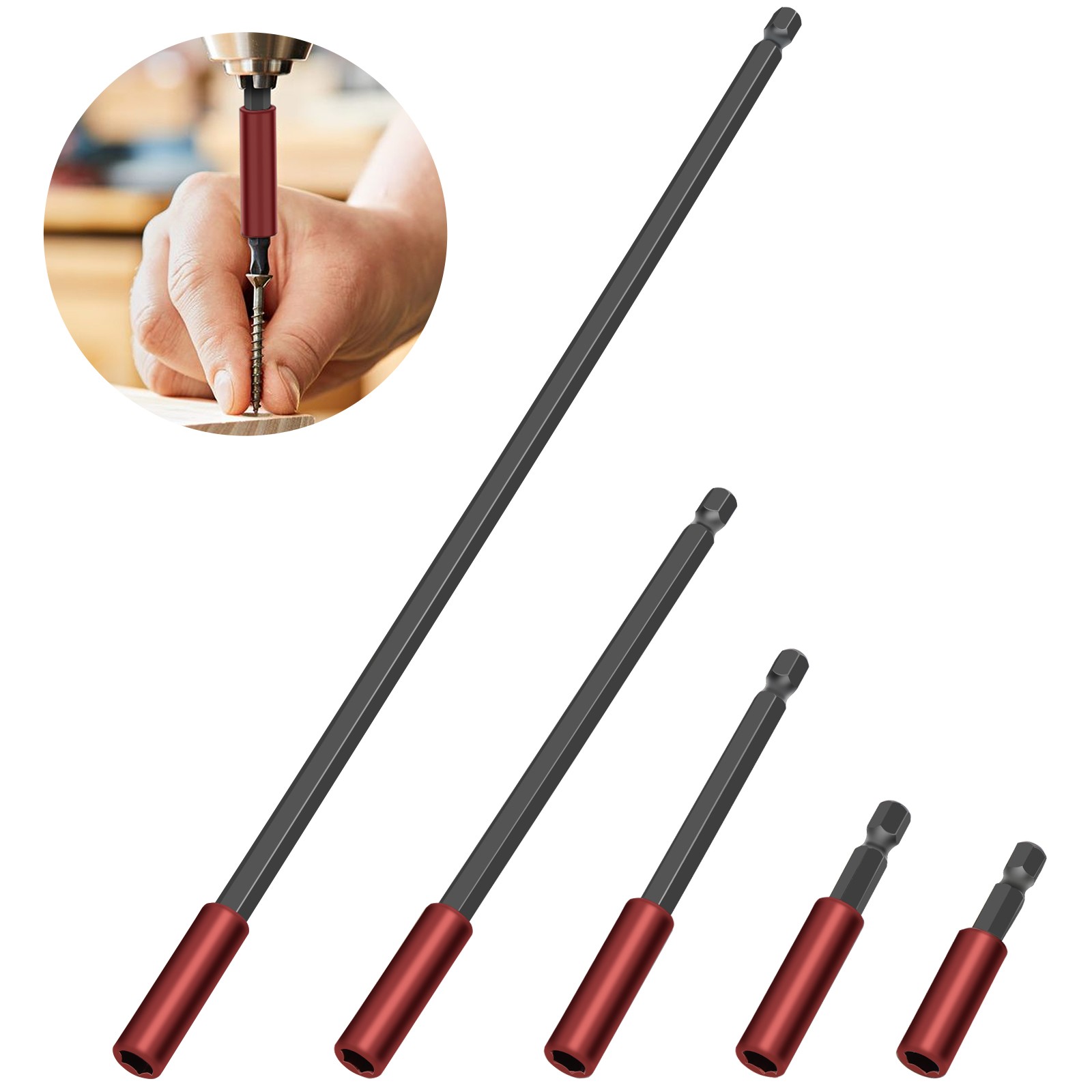 5PCS Magnetic Drill Bit Extension Holder Set 1/4" Hex Shank for Impact Driver gallery