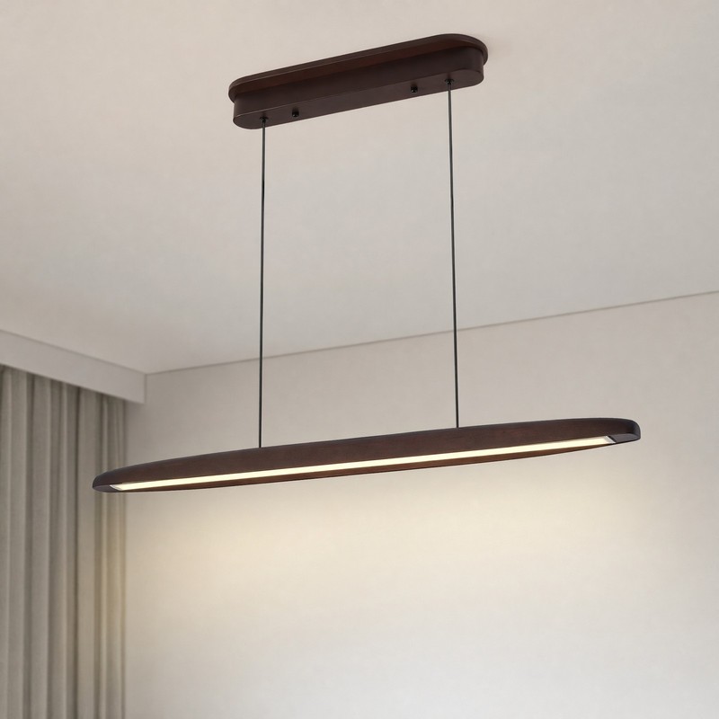 39 in 3CCT Remote Walnut Linear LED Pendant Chandelier Living Room Light Fixture gallery