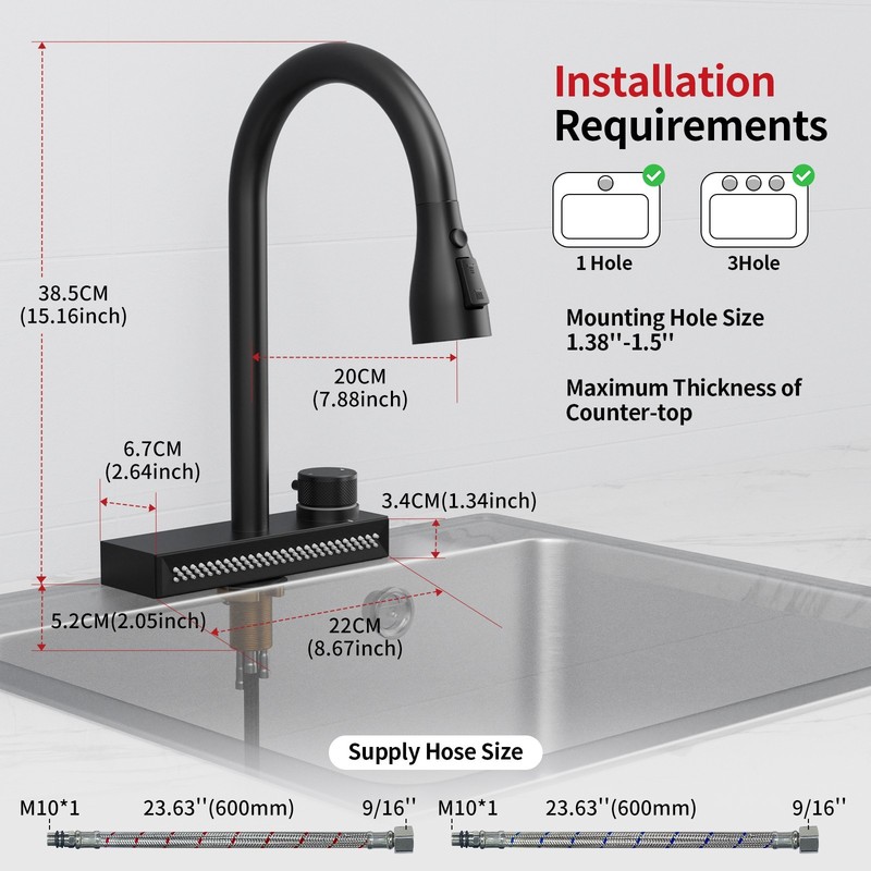 Black 3-function Pull-down Rain Kitchen Faucet gallery