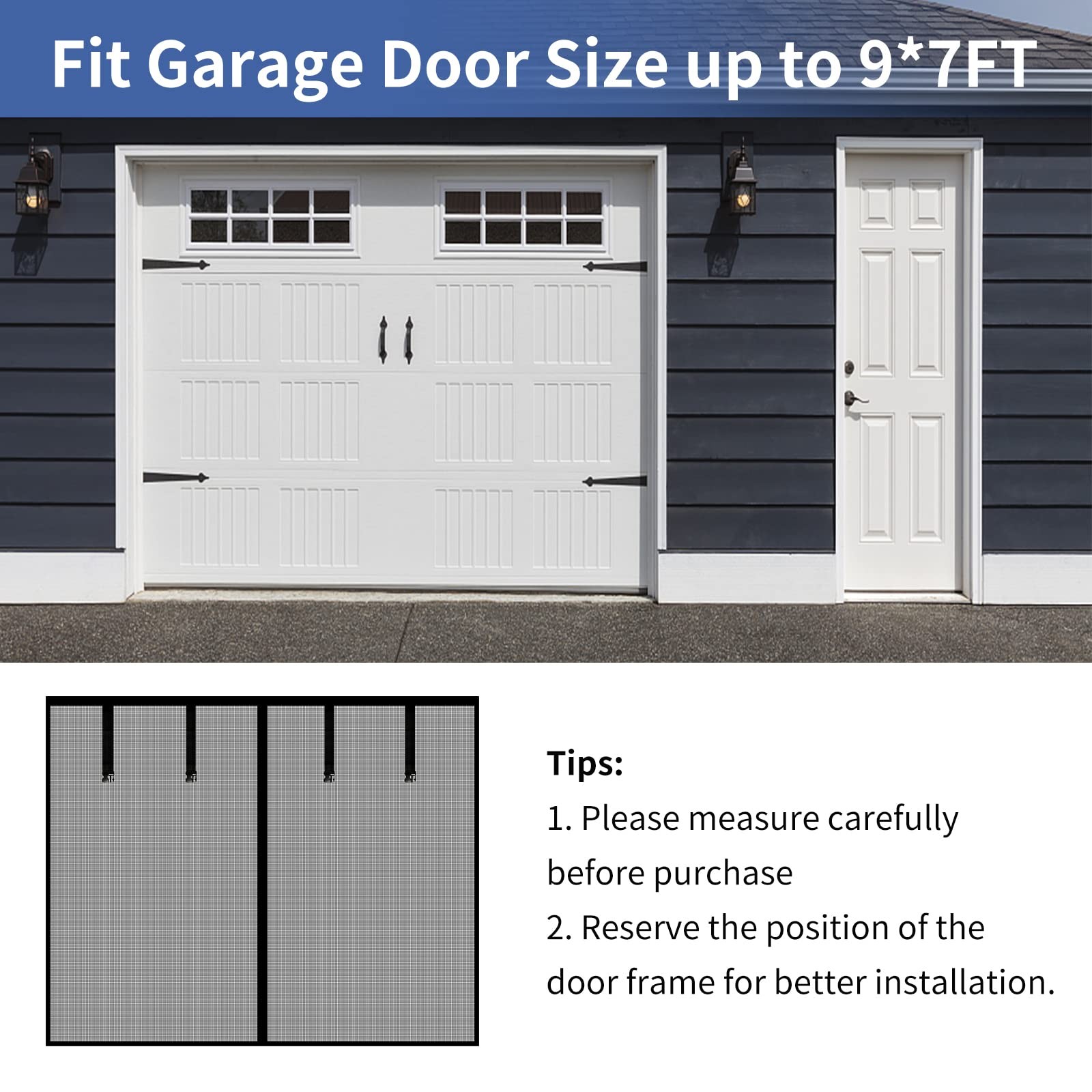 Magnetic Garage Screen Door for 1 Car Doors 9x7FT- 9X7 FT, Black gallery