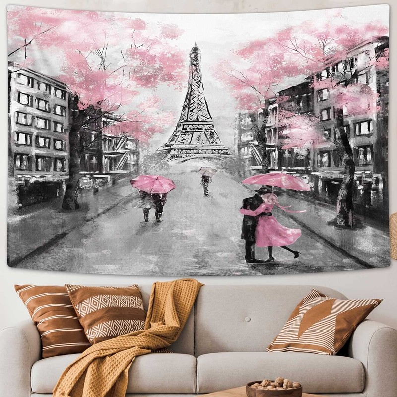 Paris Eiffel Tower Tapestry Wall Hanging Pink Bedroom Dorm Decor 60x40 71x60in gallery