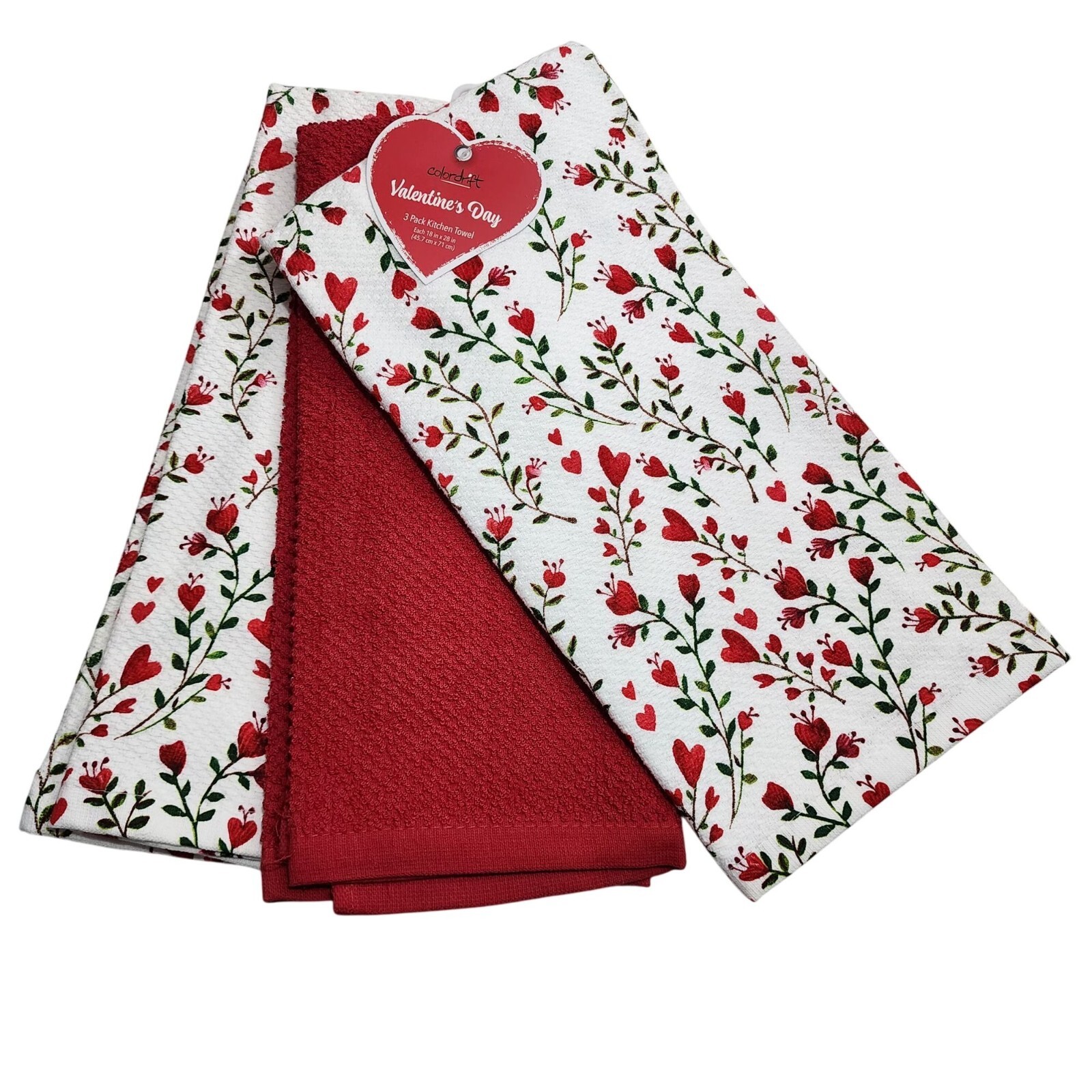 Colordrift Shabby Chic Cotton Kitchen Towel Set 3pc Red and White 18x28in gallery