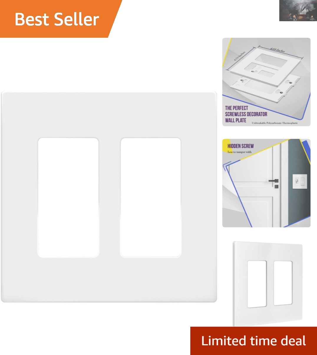 Durable Child-Safe Wall Plates, Screwless Installation, 2-Gang Glossy Finish gallery