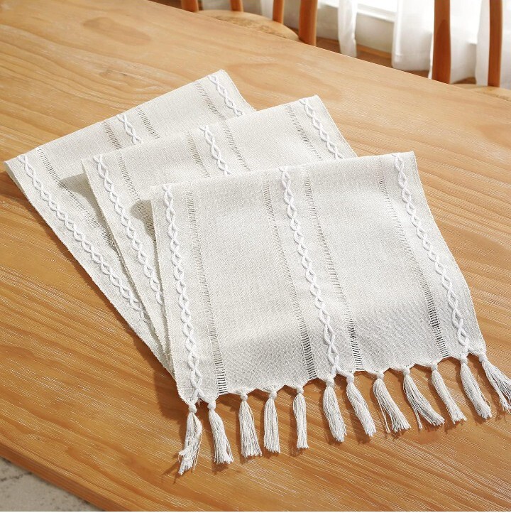 Farmhouse Linen Fabric Table Runner With Tassels 13" x 48" gallery