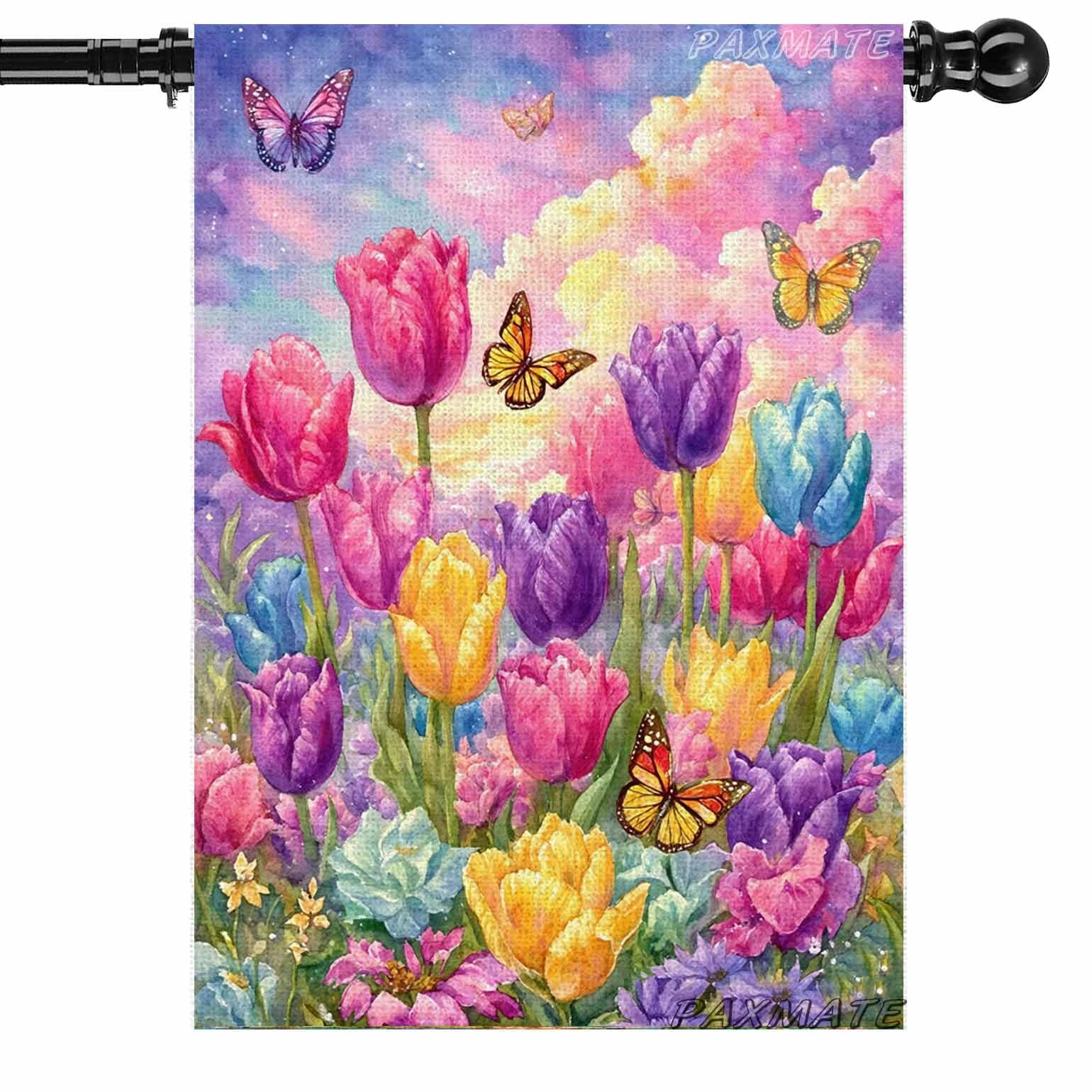 Spring Summer Tulip House Flag 28x40 Inch Double Sided Outside, Seasonal Flow... gallery