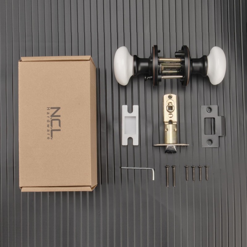 NCL White Porcelain Door Knobs, Oil Rubbed Bronze Keyless Door Levers gallery