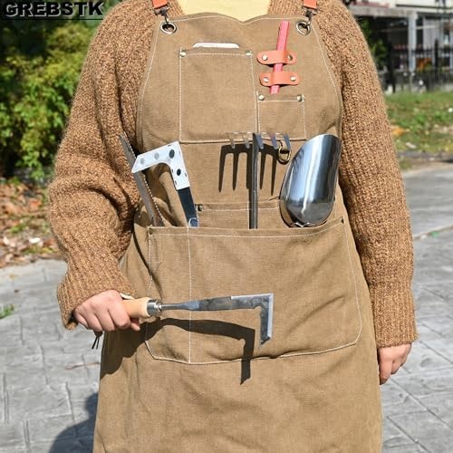 Canvas Cross Back Heavy Duty Work Tool Apron, Carpenter Apron, Woodworking Ap... gallery