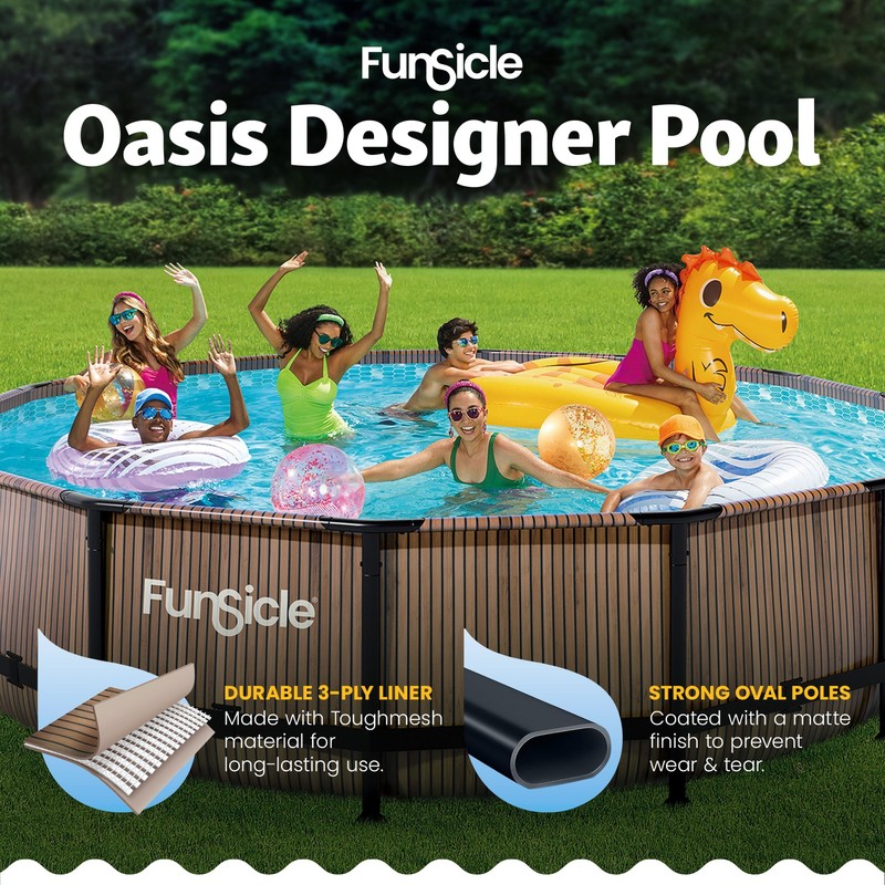 Funsicle 14' x 42" Oasis Round Outdoor Above Ground Swimming Pool, Natural Teak gallery