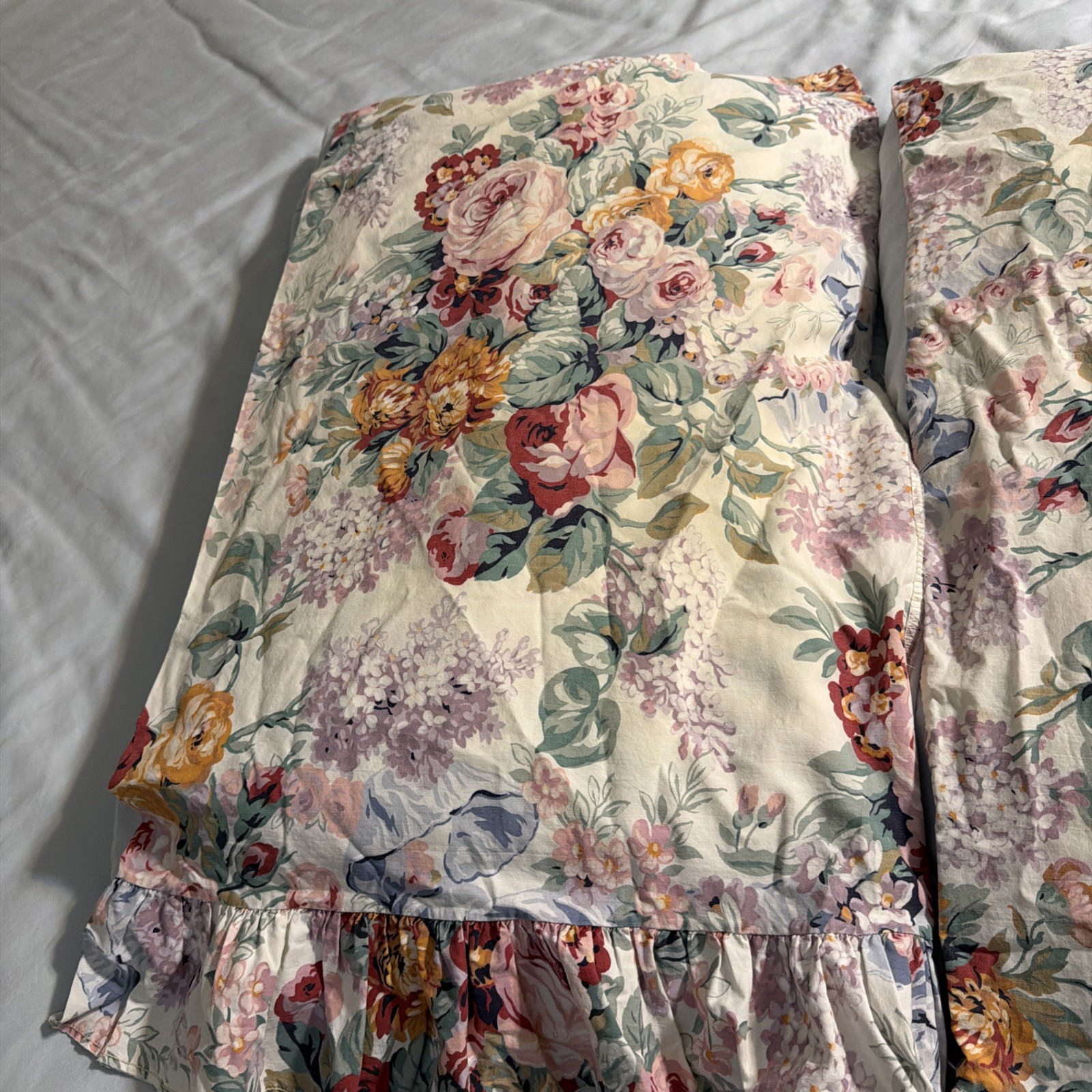 Vtg Ralph Lauren Allison STD Pillow Shams Ruffle Floral Roses French Country gallery