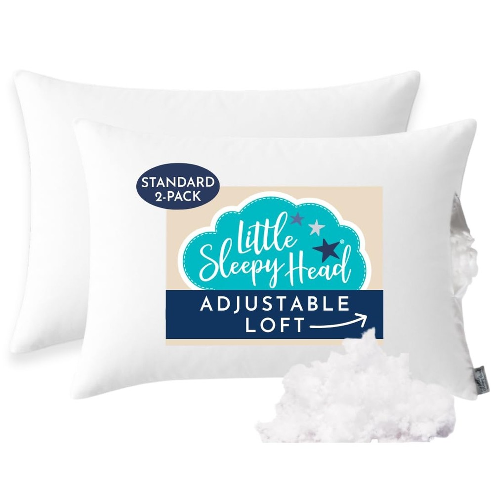 Pillow Standard 20x26 2 Pack Adjustable Loft Hypoallergenic White Little Sleepy