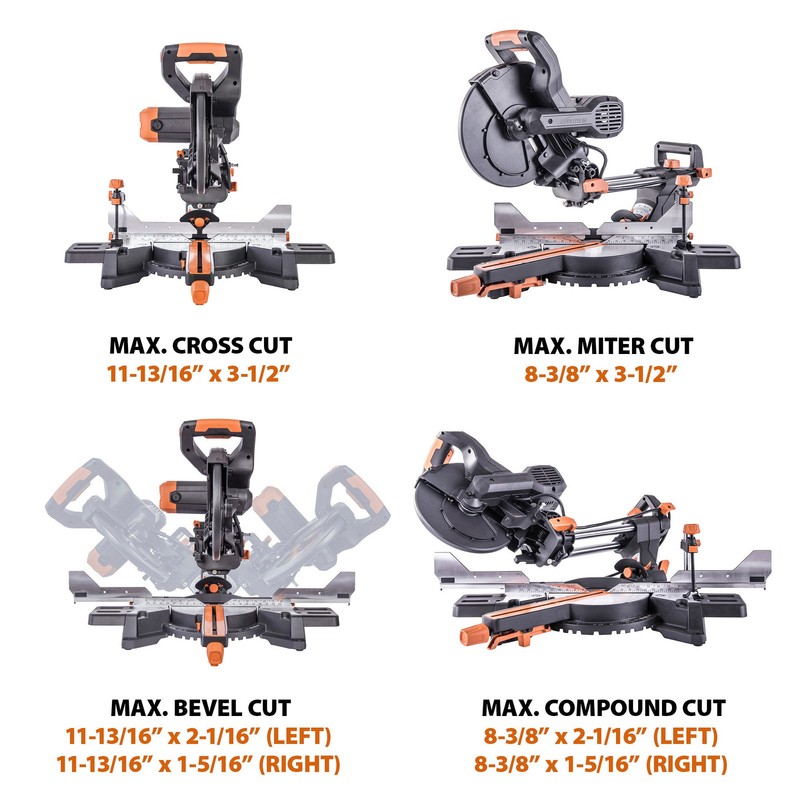 Evolution R255SMS-DB+: Dual Bevel Sliding Miter Saw With 10 in. Multi-Material C gallery