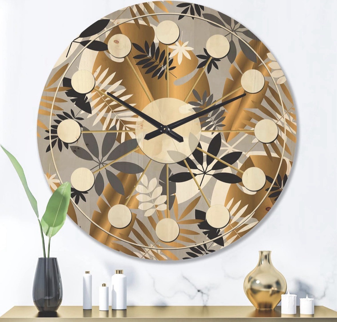 Retro Geometric Luxury Jungle Mid-century Modern Clock gallery