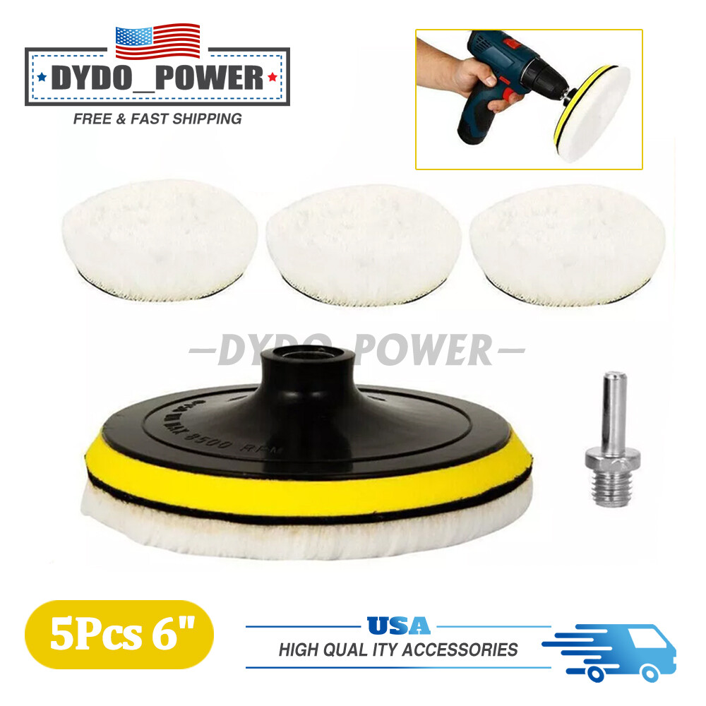 6" Buffing Polishing Pad Wool Wheel Mop Kit For Car Polisher Drill Adapter 5PCS gallery