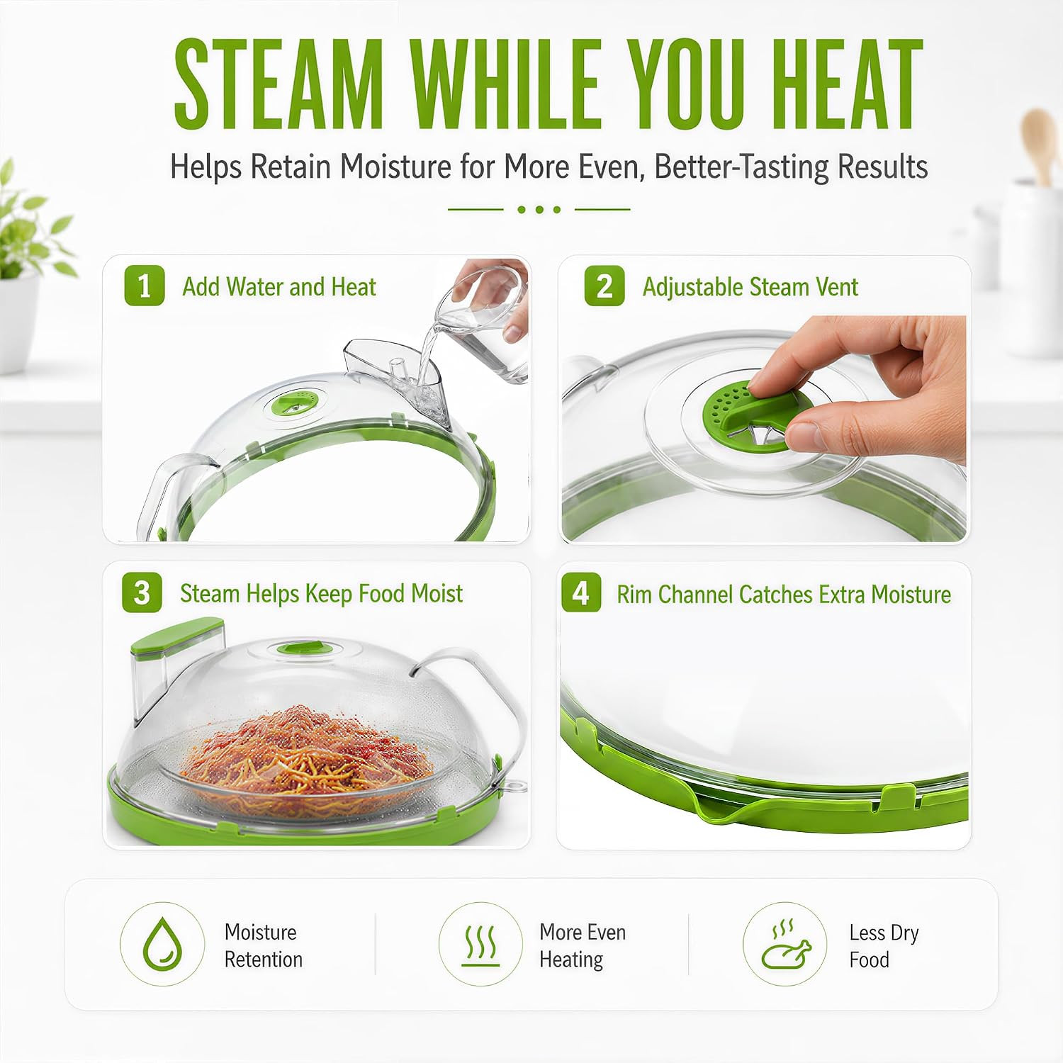 Microwave Splatter Cover with Steamer - Clear Food Cover & Kitchen Essential gallery