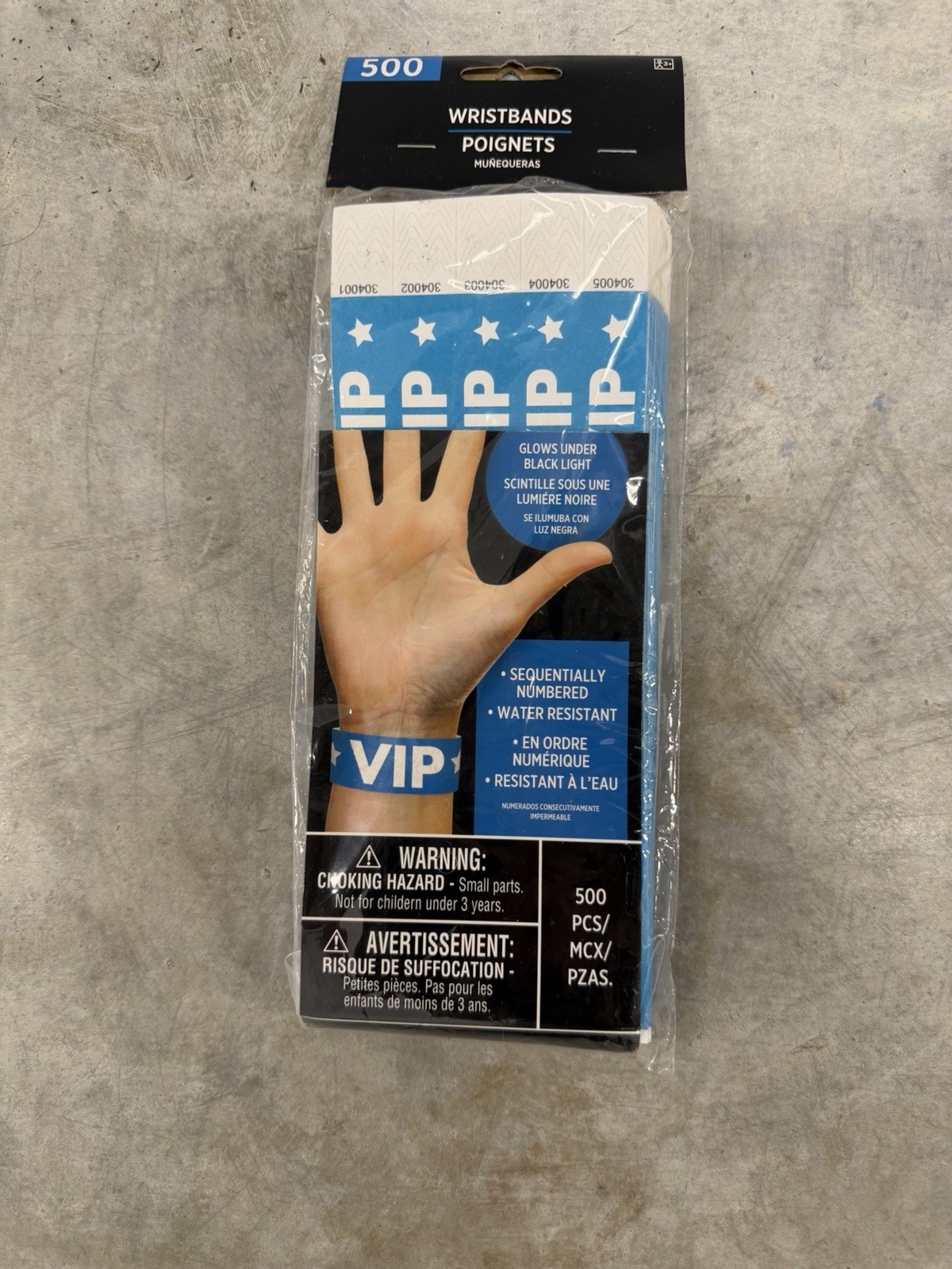 x3 500 VIP Wristbands Blue Sequentially Numbered Glow Under Black Light gallery