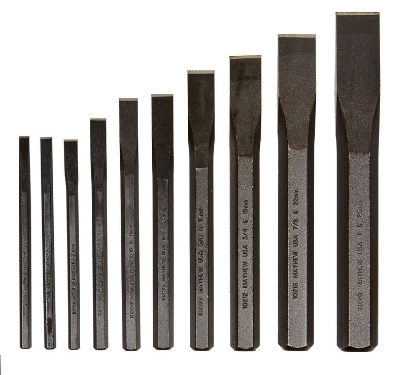Mayhew 10pc Cold Chisel Set 1/4"-1" 61510 Black Oxide 6mm-25mm Made in USA gallery