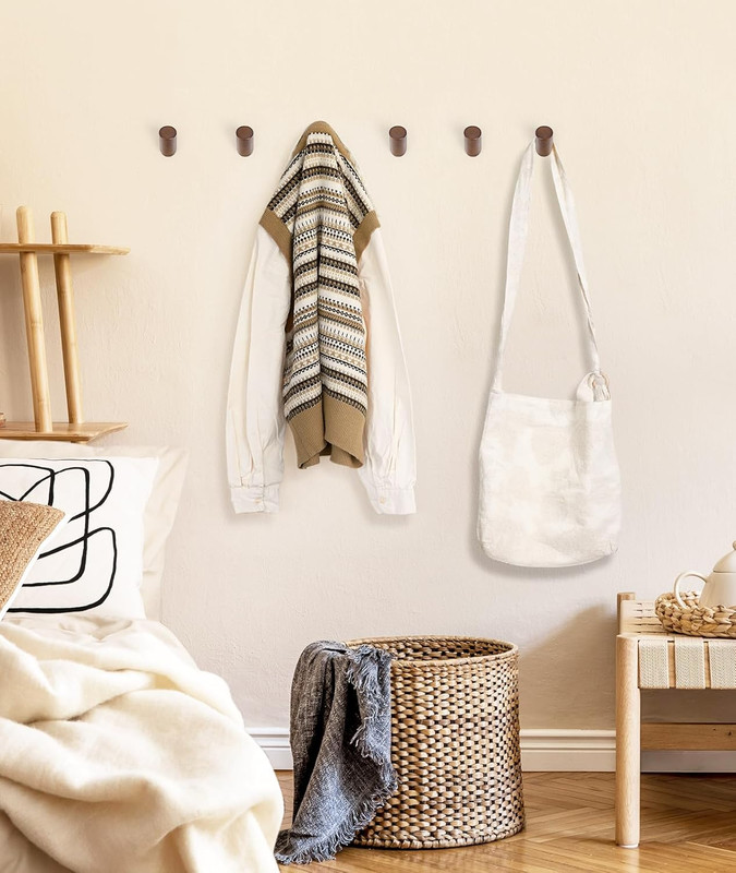 Wood Wall Hooks for Hanging, 6 Pack Hat Hook for Walls, Coat Hook Wall Mount, Ba gallery
