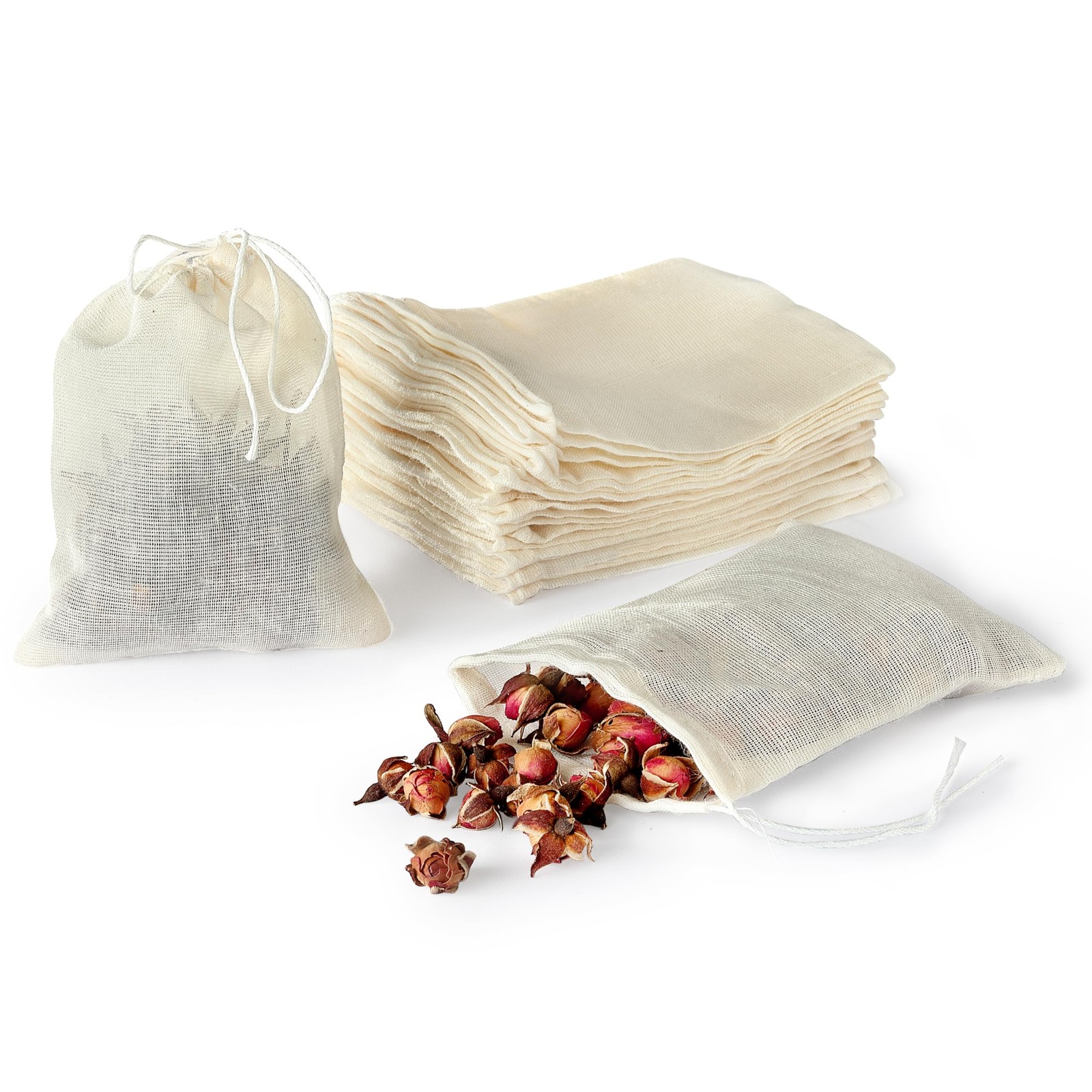 20 PCS Reusable Tea Bags, Empty Muslin Sachet Bags with Drawstring, Spice Bags gallery