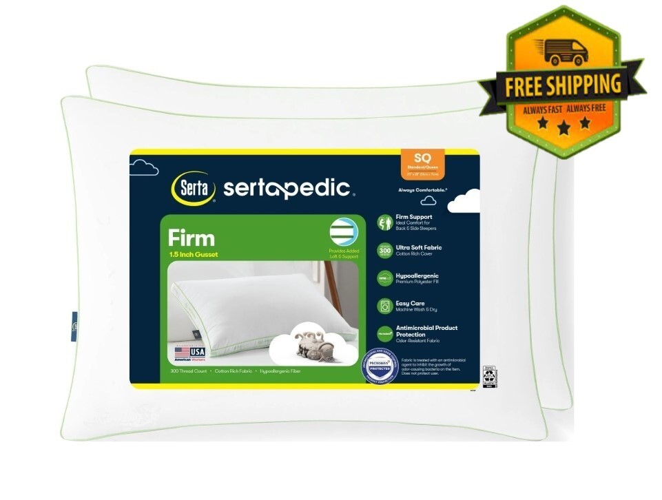 Sertapedic Firm Bed Pillows, Standard/Queen Size, Set of 2 gallery