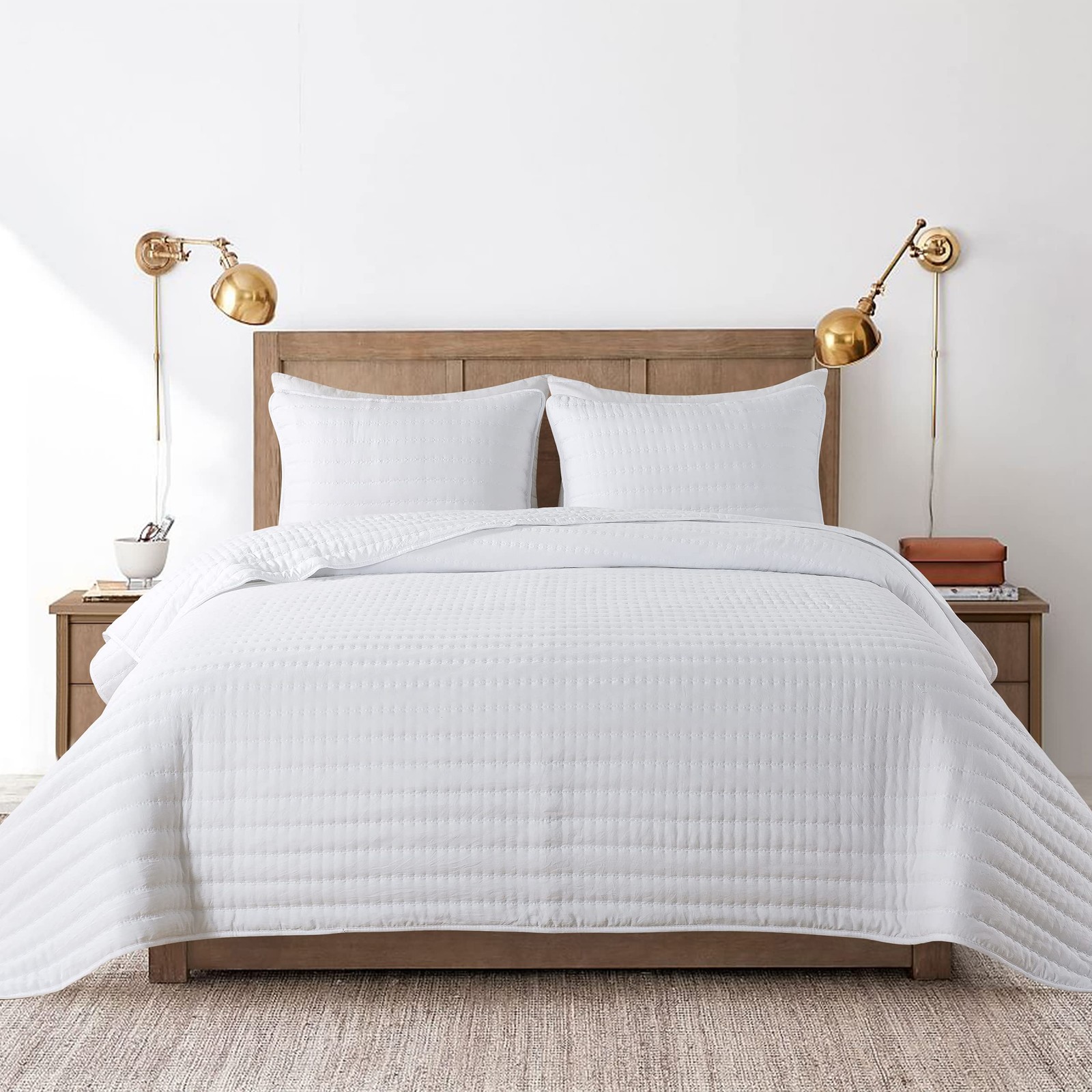 Oversized California Cal King Size Quilt Bedding Sets with Pillow Shams, Whit... gallery