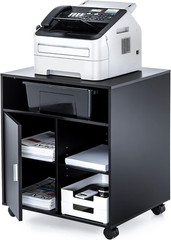 Printer Stand with Storage Adjustable Shelves, Wood Mobile Cart with Door, Rolli
