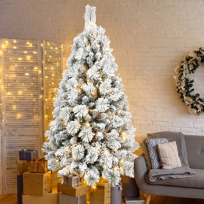4-9 FT Prelit Snow Flocked Artificial Christmas Tree With Warm White Light Winte gallery