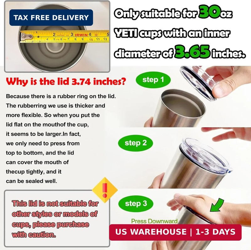 2 Replacement Lids for 30oz Stainless Steel Tumbler Lids - Only Replace The lid gallery