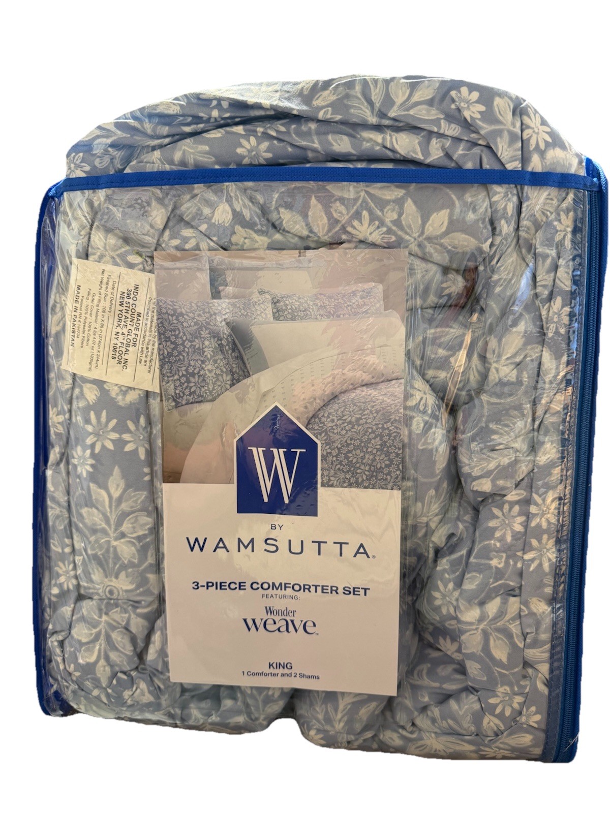 Wamsutta King Comforter Set LIGHT BLUE - Cotton Reversible +2 Shams Bedding Set gallery