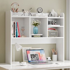 Desktop Bookshelf Countertop Storage Hutch with 5 Shelves for Office Home White
